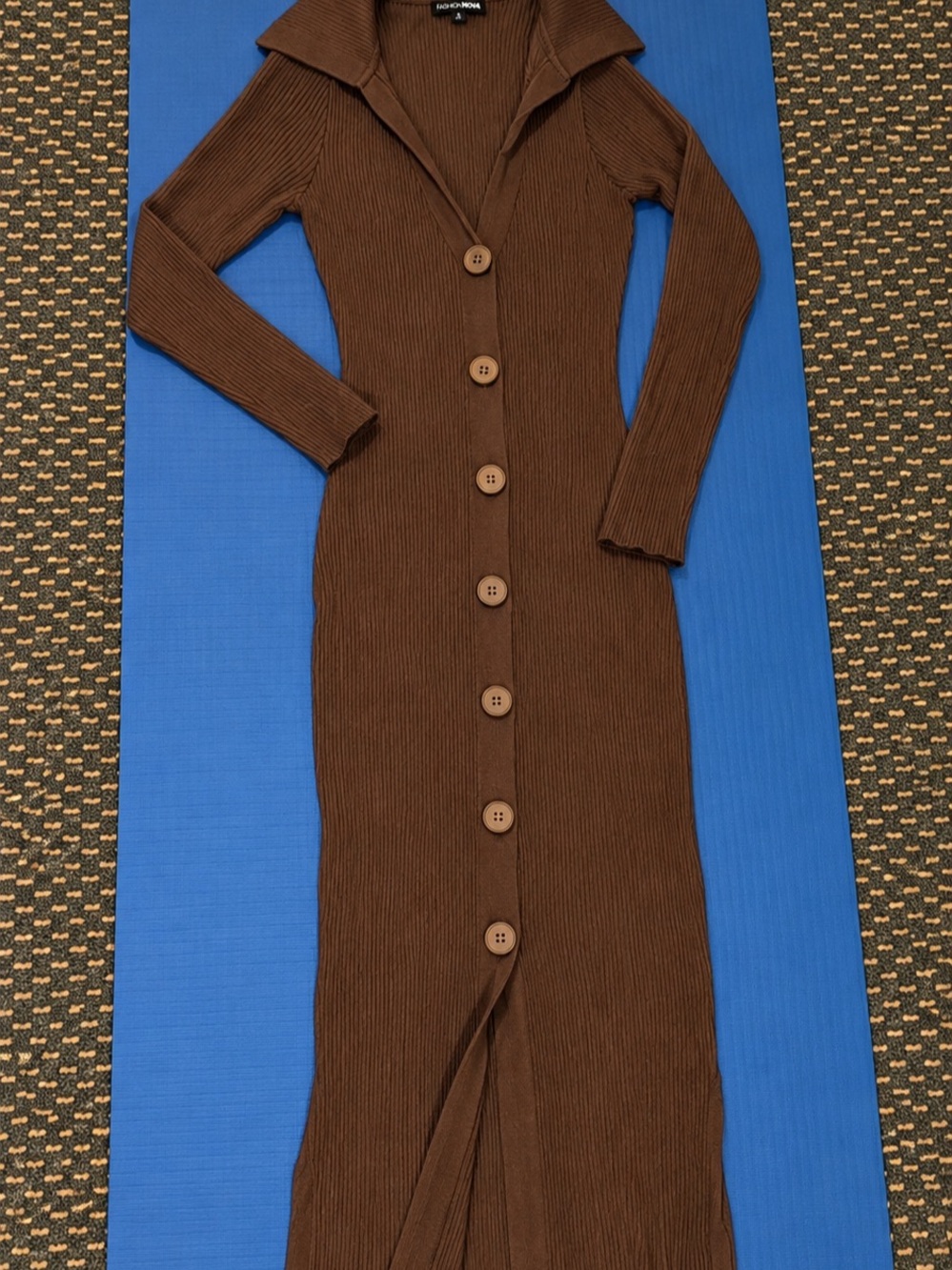Fashion Nova Mary Button Up Sweater Midi Dress Brown Medium